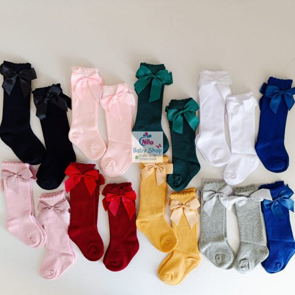 Baby Girls Ribbon Bow Knot Decor Comfy Knee High Socks