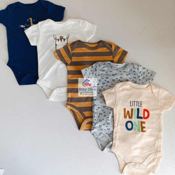 5 Pieces Multicolored Short-Sleeve Newborn Baby Boy Bodysuits