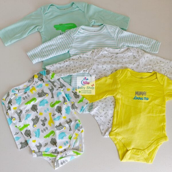 5 Pieces Set Of Long Sleeved Baby Boy Bodysuits / Onesies